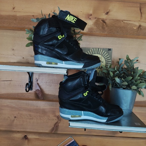 Air Revolution Sky Hi Hidden Wedge Sneakers Black Volt 599410-012 Women's US 6 - Picture 2 of 6